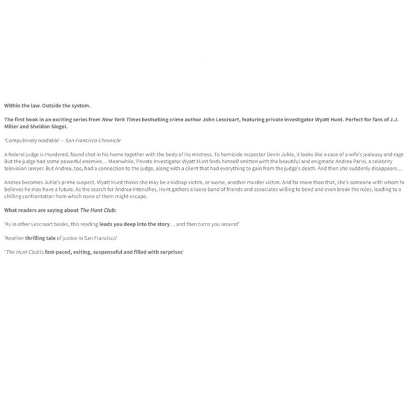 4/$30 Bundle; Novel: The Hunt Club (Wyatt Hunt, book 1) by John Lescroart - Picture 2 of 4